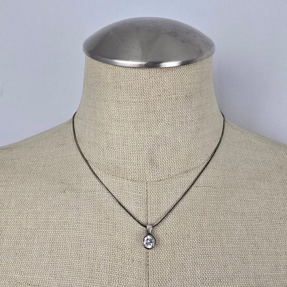 925 Sterling Silver CZ Solitaire Pendant Necklace Round Cut Clear Stone